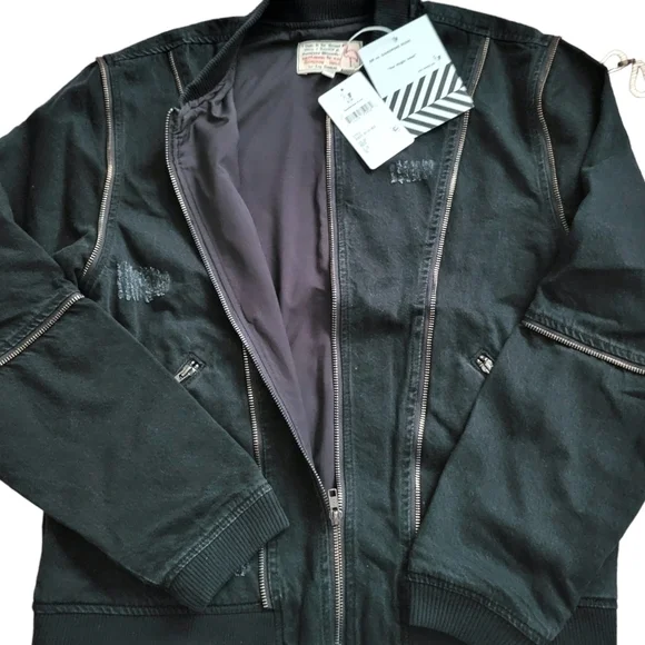 NWT Sandrine Rose Denim Bomber Jacket Slightly Distessed. - Picture 2 of 7